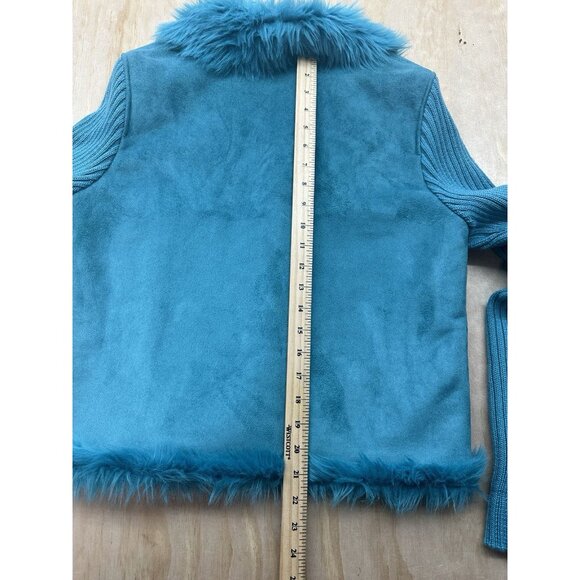 MontanaCo Womens Suede Look Faux Fur Jacket Coat Small Vibrant Blue Western Boho - Picture 4 of 6